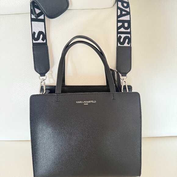 KARL LAGERFELD PARIS MAYBELLE SATCHEL CROSSBODY BAG PURSE AIRPOD CASE BLACK $198 - Picture 3 of 10